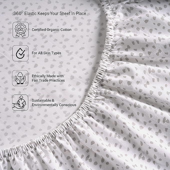 LANE LINEN King Size Fitted Sheet, 100% Organic Cotton, 3-Piece Set (1 Fitted Sheet,2 Pillowcases), Percale Weave, Ultra Soft, Breathable,Fits Mattress Upto 15" Deep - White(Grey Dot)(No Flat Sheet)