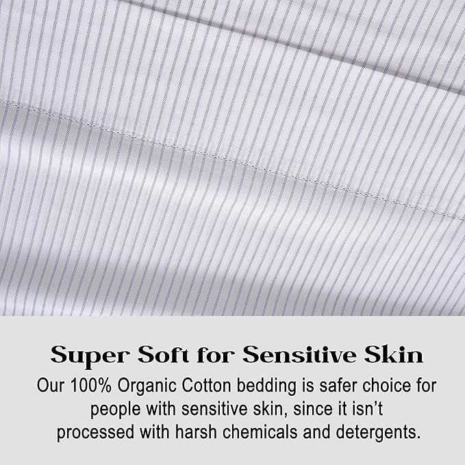 LANE LINEN Full Fitted Sheet, 100% Organic Cotton, 3-Piece Set (1 Fitted Sheet,2 Pillowcases), Percale Weave, Full Bed Bottom Sheet, Soft, Fits Mattress Upto 15" Deep -Ticking Stripe(No Flat Sheet)